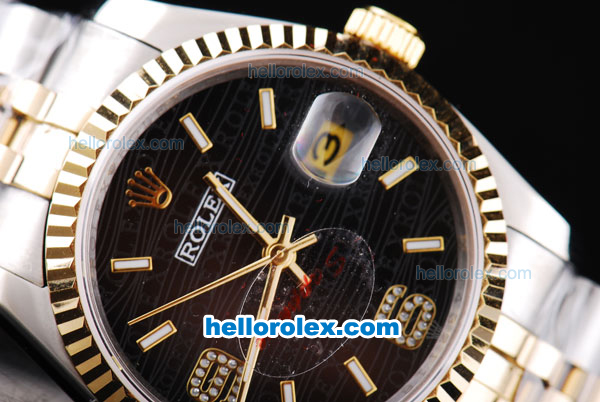 Rolex Datejust New Model Oyster Perpetual Two Tone with Gold Bezel and Black Rolex Logo Dial - Click Image to Close